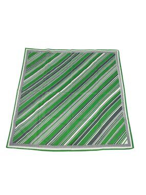VTG Green & White Striped Square Scarf W/ Black Polka Dot Accents 26.75"x26.5"
